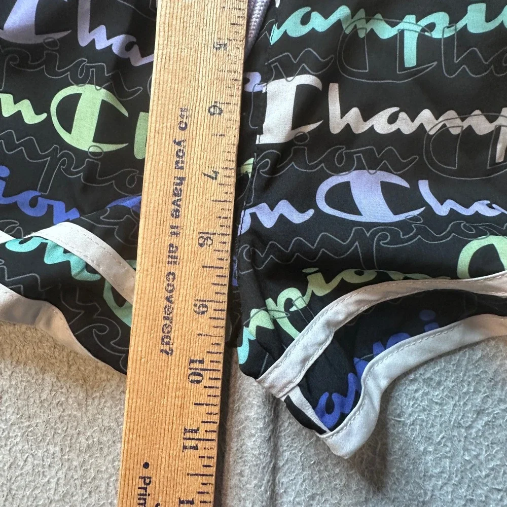 Champion‎ Shorts Girls 7/8 Black Script Logo Print Dolphin Athletic Activewear